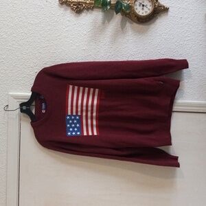 Chaps Men's Maroon Sweater with Flag Design size L